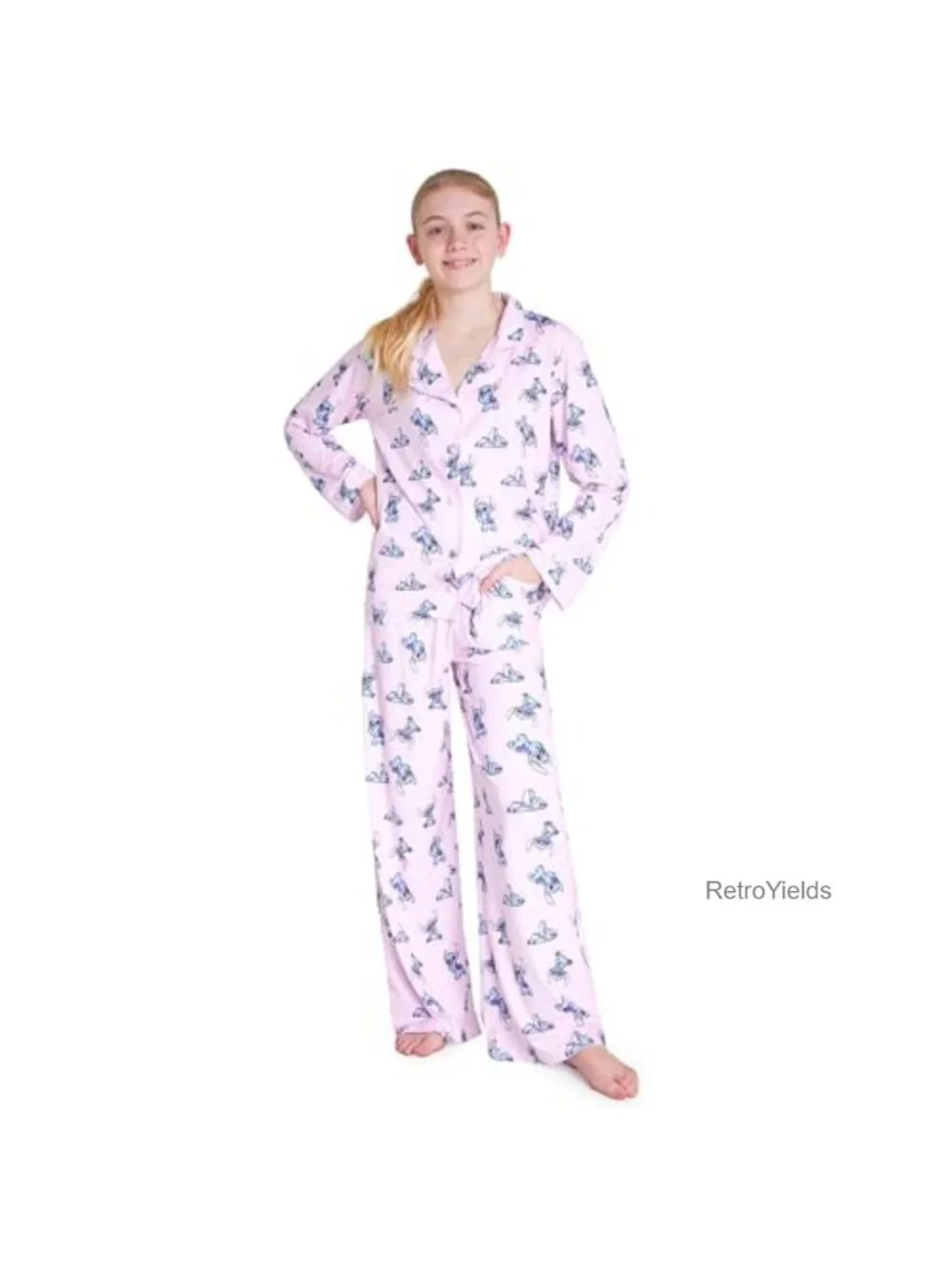 Disney Stitch Girls Pajama Set 2-Piece Long Sleeve Lounge Wear